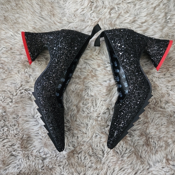 Lamoda Dolls Kill My Love Glitter Heels Black Women's Size 7 - Picture 4 of 10